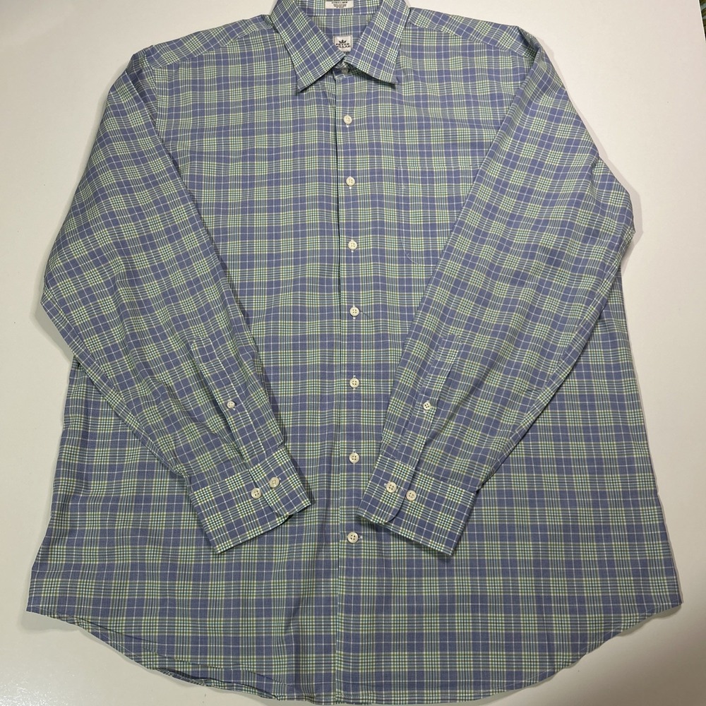 Peter Millar Glen Plaid Button Up Shirt Men's XL Long Sleeve 100% Cotton Blue